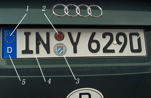 德国车牌上5个标志或字母的含义